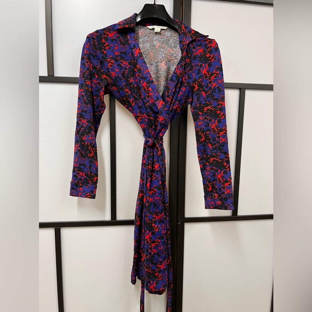 DVF WRAP DRESS Jeanne 2 floral red & blue Print size 10